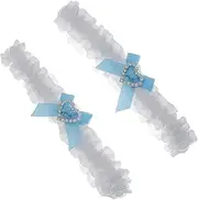 [DEARMAMY] 2pcs Elegant Lace Garter Set with Heart Rhinestone for Bride High Elastic Bridal Accessories for Weddings Prom and Special Occasions Present for Bride White