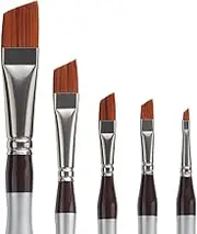 KINGART Premium Precision 2400 Angular Shader Series Artist Brushes, Synthetic Amber Taklon, Short Ergonomic Comfort Handle, for Acrylic, Oil and Watercolor Paint, 1/8, 1/4, 3/8, 1/2, 5/8, Set of 5