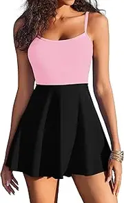 [AI'MAGE] Women’s One Piece Swimsuits Modest A Line Swim Dress Tummy Control Adjustable Straps Bathing Suits with Pockets