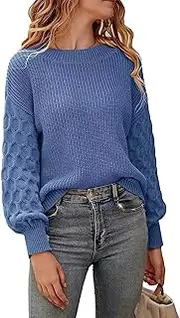 [Valtorixia] Women's 2025 Winter Pullover Sweater Casual Crewneck Sweaters for Women Loose Plain Jumper Sweater (Dark Blue,Medium)