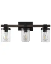 JONATHAN Y Bungalow 22.75in 3-Light Iron/Seeded Glass Rustic Farmhouse LED Vanity Light