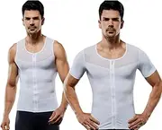 [QQLADY] Gynecomastia Infrared Compression T-Shirt,Men's Zipper Shaping Sport Workout Top,Guys Chest Compression Top, B+d, Large
