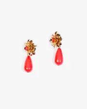 Red Metal Flower Bead Earrings