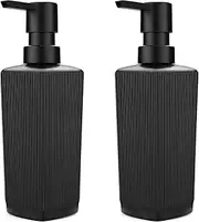 Diakey 2 Pack Black Soap Dispenser, Soap Dispenser Bathroom, 12oz Glass Hand Soap Dispenser with Pump, Dish Soap Dispenser for Kitchen, Refillable Ribbed Liquid Soap Dispenser Bottle