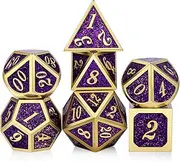 DNDND Glitter Purple Metal Dice Set, Solid Polyhedral DND Metallic Dice with Free Metal Case for Role Polying Game Dungeons and Dragons