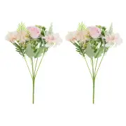 2Pcs 5 Branch Artificial Silk Peony Hydrangea Fake Flowers with Stem, Pink