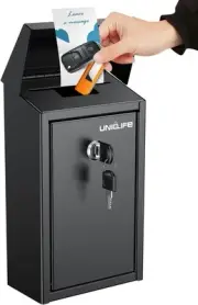 Uniclife Metal Donation Box Wall Mounted Mailbox with Top Key Lock, Black
