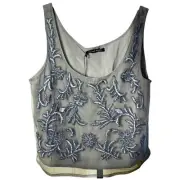 WALTER BAKER Elise Crop Top, Beaded Mesh Scoop Neck Gray NWT Cocktails, Party XS
