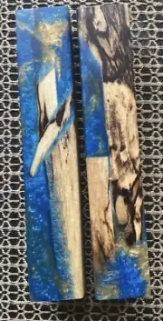 2 Pen Blanks Hybrid Stabilized Spalted Hackberry Wood Resin Blue