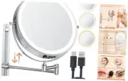 8.5" Rechargeable Height Adjustable Wall Mounted Makeup Mirror, 1X/10X