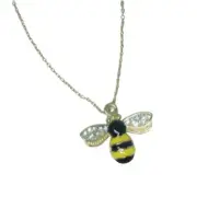Gold Bumble Bee Necklace with crystal wings