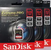 SanDisk 32GB 64GB 128GB Extreme PRO SD SDXC 300MB/s U3 USH-II Camera Memory Card