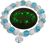 [grehapas] Firefly Beaded Bracelet with Tree of Life Charm, Luminous Bead Tree of Life Charm Bracelet for Girls
