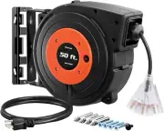 13 Amp Heavy Duty Extension Cord Reel - Lighted Triple Tap with Circuit Breaker