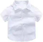 AIMALL Boys' School Shirt, Kids Short Sleeve Open Neck with Lay Back Collar, Durable Stitching, Includes Chest Pocket and Spare Button