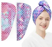 ELLEWIN Microfiber Hair Towel Wrap for Kids Girls 2 Pack Turban Drying Women Set Absorbent Quick Dry Twisty Anti Frizz Curly Long Thick (Mermaid) Galaxy&multicolor-normal-2pack One size