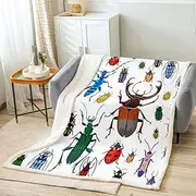 Feelyou Kids Bug Plush Throw Blanket Flying s Pattern Fleece Blanket for Couch Sofa Colorful Beetle Decor Sherpa Blanket Nature Animal Fuzzy Blanket Queen 90"x90"