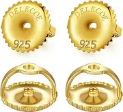 DELECOE 2 Pairs 14K Gold Screw On Earring Backs for Diamond Studs 925 Stering Silver Hypoallergenic Screw Backs Replacement Fit Post Sizes .032'/0.8mm Gold Color