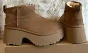 UGG CLASSIC ULTRA MINI NEW HEIGHTS Chestnut Suede Booties Size 7