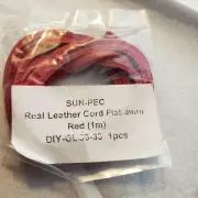 3x3 mm Real Cowhide Fine Quality Dyed Red Leather Flat Cord 1 m Long Packaged