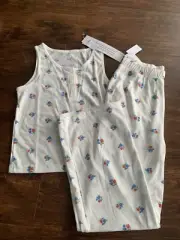 NWT GAP KIDS GIRLS LOOSE FIT POLYESTER TANK&PANT PJ SET SZ12 FLOWER REG$44