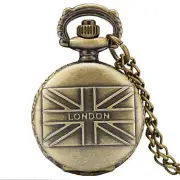 Bronze Big Ben Tower Case Small Size Men Women Analog Quartz Pocket Watch Chain