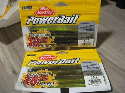 2 Packs Berkley 5.25" General Stick Worm Soft Fishing PowerBait Coppertreuse