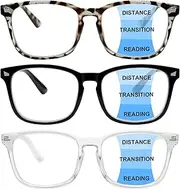 3 Pack Progressive Multifocus Reading Glasses Blue Light Blocking Men Women Spring Hinges Square Computer Readers