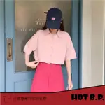 【HOT 本舖】女生襯衫 短袖襯衫 素色襯衫 簡約純色 短袖上衣 單排釦 半袖上衣 寬鬆顯瘦 韓版CHIC風 7色入