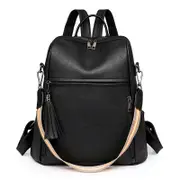 Women Vegan Leather Handbags Shoulder Bag Travel bag with Wide Guitar Strap,Black