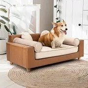 dCee Luxury Large Dog Sofa, Cat Sofas, Holds 160 Lbs, 42 in. Premium Leather Dog Bed Couch with Removable Washable Velvet Cushion for Comfort Sleep, Suitable for Different Pet Sizes