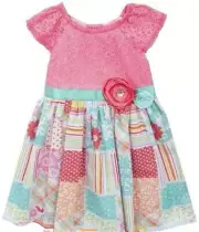 Rare Editions Counting Daisies Pink Lace Patchwork Dress 3 6 9 Months