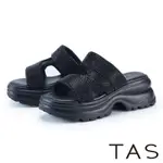 TAS 燙鑽絨布休閒鬆糕厚底拖鞋 黑色
