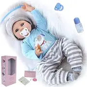 ZIYIUI Reborn Baby Doll Boy 22inch 55cm Handmade Soft Simulation Silicone Vinyl Cloth Body Lifelike Newborn Baby Boys Girls Toy Reborn Baby Toddler Xmas Gift Ages 3+