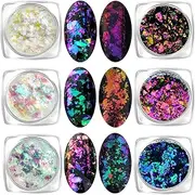 Iridescent Glitter Chameleon Nail Flakes Set of 6 Jars (Mixed Chameleon)