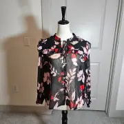 NWT Sanctuary Shirt Top Women Small Button Up Sheer Floral Leaf Black - NEW