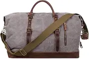 [S-ZONE] Duffle Bag for Travel 60L Canvas Duffel Bag Carry on Genuine Leather Overnight Weekender Bag for Men