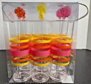 6 Vtg Tropical HighBall 8" Drinking Glasses with Stirrers Barware Cocktail New