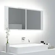 LED Bathroom Mirror Cabinet, High Gloss White, 100x12x45cm Acrylic, RGB Light, Mounted, Bathroom Storage Organizer