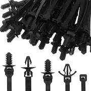 80pcs Push Mount Wire Ties, Snap in Zip Tie Automotive Clips Nylon Wire Harness Clips 5 Types of Cable Ties for Engine Bay Zip Tie Kit
