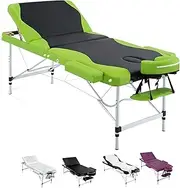 Zenses Massage Table 3 Fold 75cm Black Green Portable Aluminium, Massages Therapy Bed, Folding Beauty Spa Waxing Headrest Beds Chair Bounes Cover Covers Carry Bag
