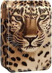Lipstick Case,Leather Lip Gloss Lipstick Organizer with Mirror,Mini Lipstick Holder Bag,Brown Leopard Print