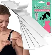 [Magic -Techne] Double Sided Tape for Fashion (50 Strip Pack) | Invisible Clothes to Skin Tape Keeps You Elegant and Confident, with Your Clothes in The Right Place | Soft, Easy to Wear and Remove., Transparent, Small