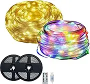 Clearhill 2pack Fairy Lights 10M/32 FT Colorful and Warm 100LED USB Soft Wire String Lights, Waterproof with Remote & Timer, 8 Modes Lights for Christmas Tree, Indoor Outdoor Decoration