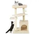 4-Tier Cat Tree Climbing Tower Condo w/Cozy Perch Sisal Scratching Posts Cat Activity Center Beige