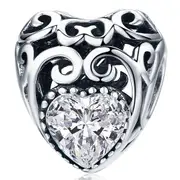 Solid 925 Sterling Silver Heart to Heart Clear CZ Charm