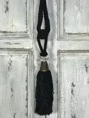 Pair 2 pieces Curtain Tie Backs - 22cm Tassel with glass and metal top - Black