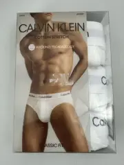 Men's Large Calvin Klein Cotton Stretch Hip Brief 3-Pack White Classic Fit