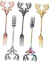 MOKKHNB 5pcs Stainless Steel Fruit Forks with Elegant Deer Head Design and Reusable for Desserts Appetizers and Fruits for Dining Table and Celebrations