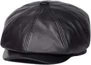 [Generic] Women Male Genuine Leather Hats British Forward Octagonal Peaked Caps Lambskin Newsboy Beret Cap